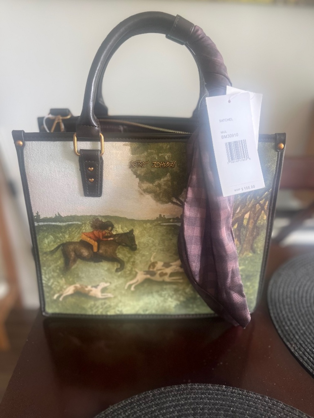 Betsey Johnson Equestrian Tote Handbag with Scarf